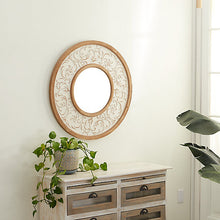 Load image into Gallery viewer, Natural & Whitewashed Ornate Round Mirror- Item #: 17891A