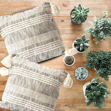Load image into Gallery viewer, Tassels Charcoal Cotton Pillow Cover Only - GoldenLadderInteriors