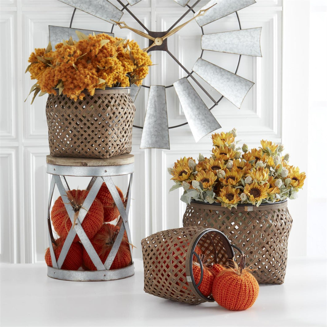 Bamboo Basket Weave w/ Metal Trim & Handles