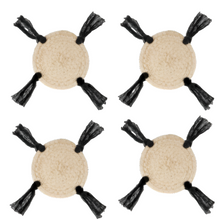 Load image into Gallery viewer, Macrame Coaster w/ Black Tassels 4- Pack
