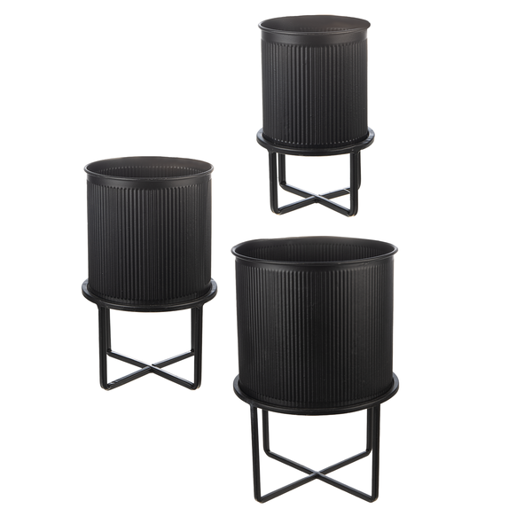 Ribbed Black Mini Planter on Stand medium - CB176823