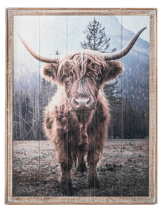 Highlander Cow with Mountain Wall Decor in Barnwood Frame-CB182520