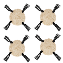 Load image into Gallery viewer, Macrame Coaster w/ Black Tassels 4- Pack
