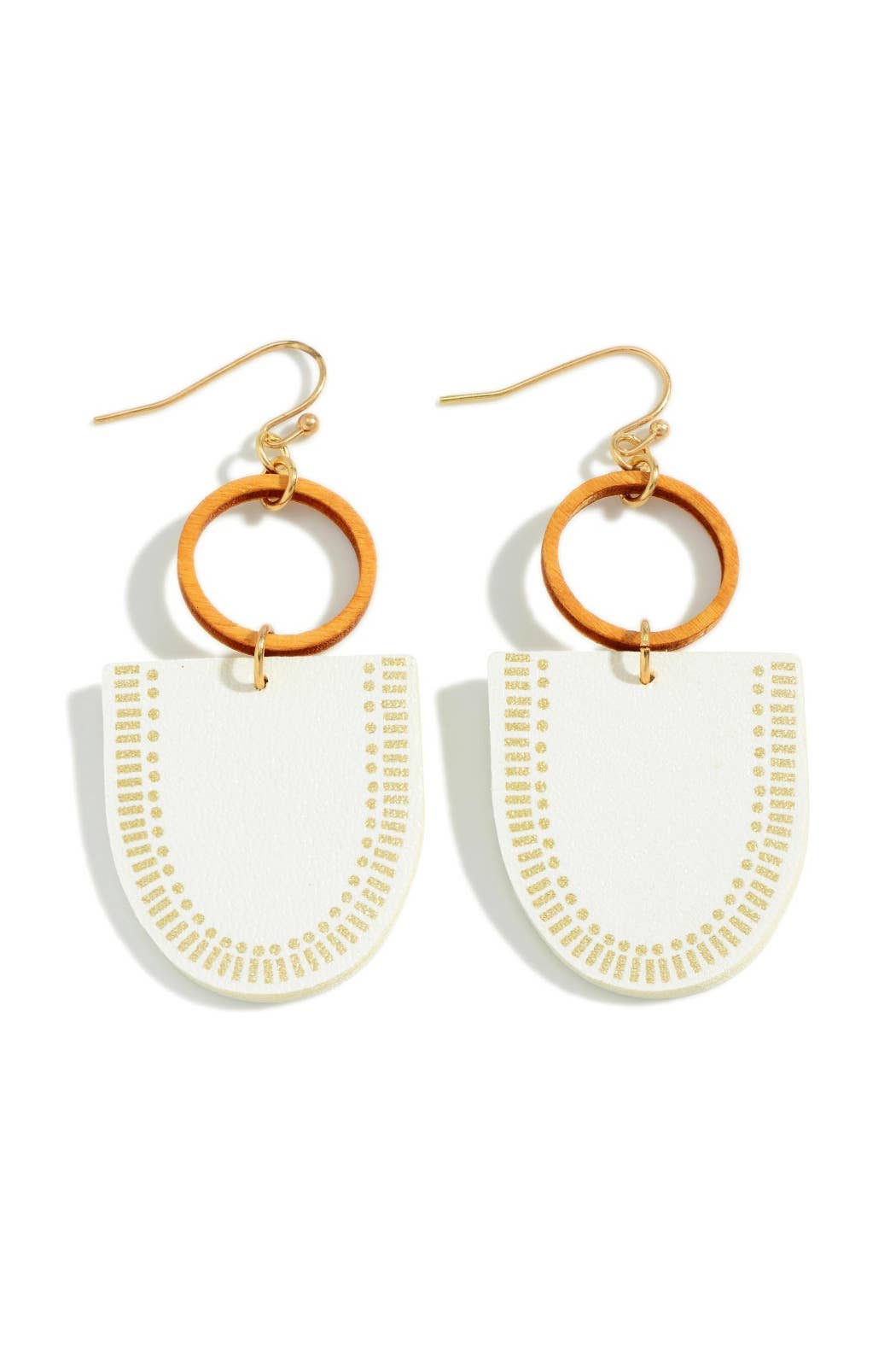Leather and Wood Earrings - Cream and brown