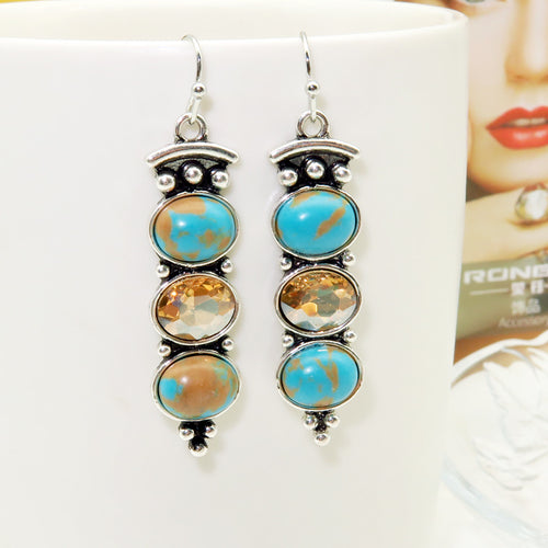 Turquoise Beaded long Hook Earrings - GoldenLadderInteriors