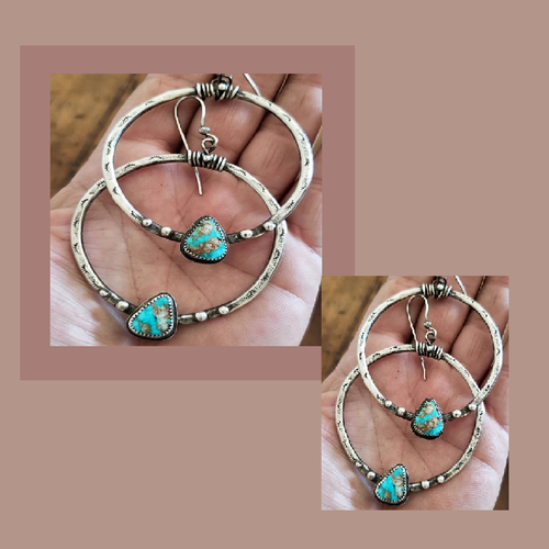 Turquoise Drop in Hoops Earrings - GoldenLadderInteriors