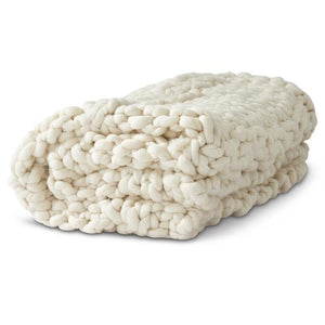 Cream Hand Knit Braided Throw Blanket - 17106A