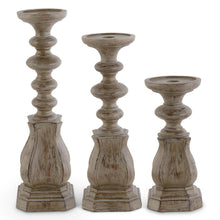 Load image into Gallery viewer, Assorted Tan Distressed Resin Taper/Pillar Candlesticks 17400A
