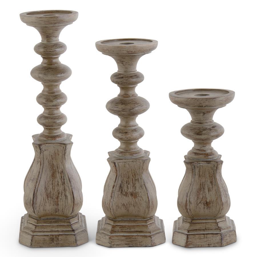 Assorted Tan Distressed Resin Taper/Pillar Candlesticks 17400A