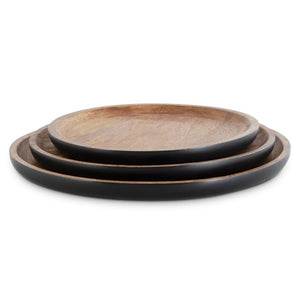 Round Black Mango Wood Trays w/Natural Centers 17424A