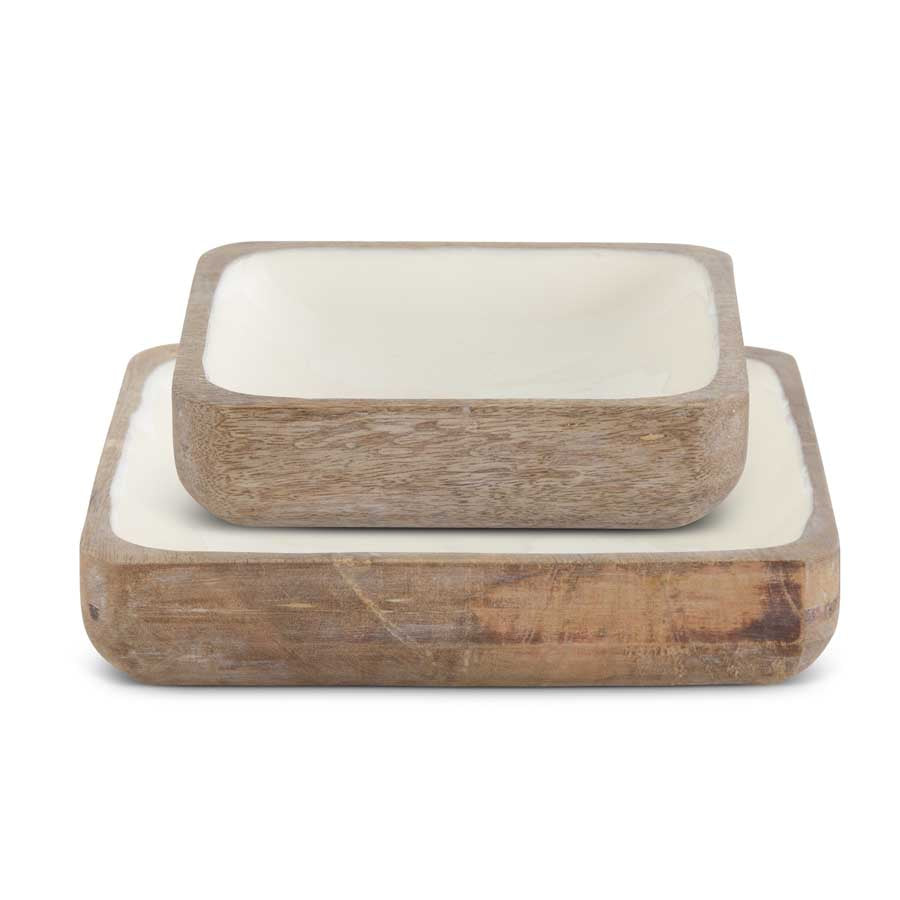 Square Ivory Enameled Mango Wood Tray