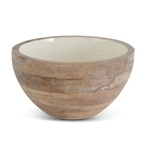 Ivory Enameled Light Mango Wood Bowl 17481D