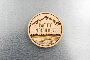 Pacific Northwest Mountains and Waves Wood Magnet