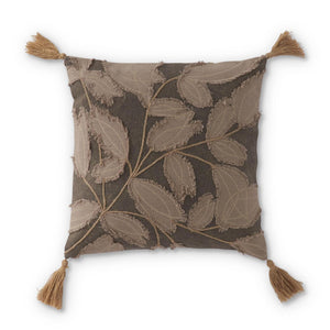 20 in Grey Square  w/ Taupe Woven Pillow w/ Tassels 18298A