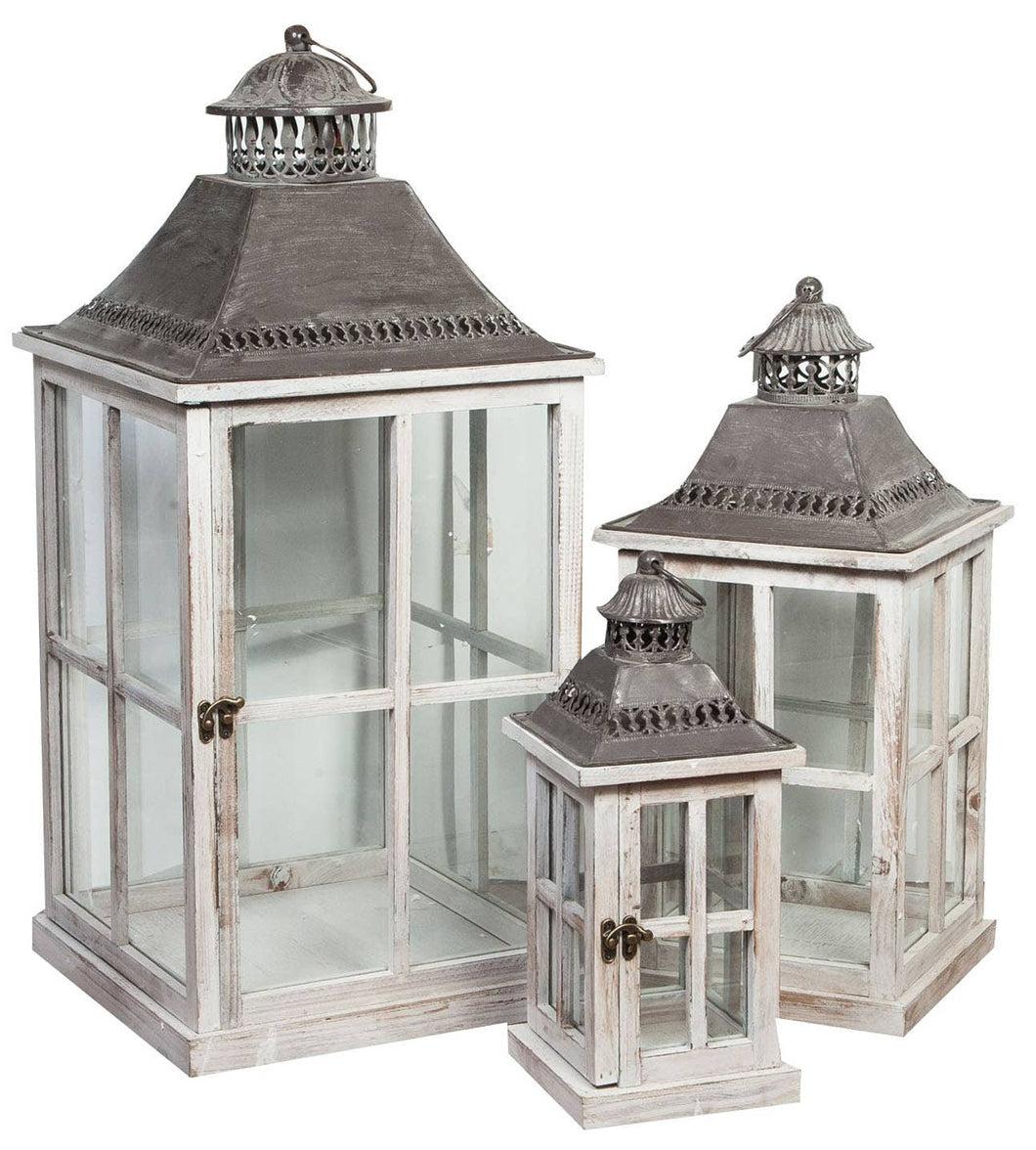 Lanterns In Wood And Iron White Finish