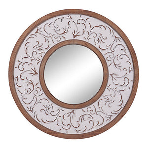 Natural & Whitewashed Ornate Round Mirror- Item #: 17891A