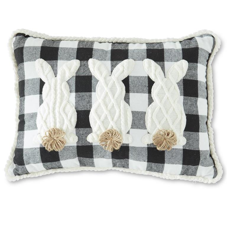 Rectangular Black & White Check 3 Bunnies Pillow - Item #: 20413A