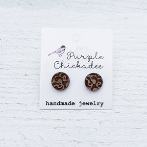Wooden Leopard Stud Earrings