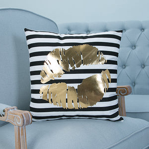 Gold Lips black /White striped Pillowcases