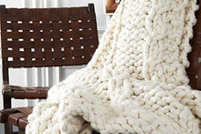 Load image into Gallery viewer, Cream Hand Knit Braided Throw Blanket 17106A
