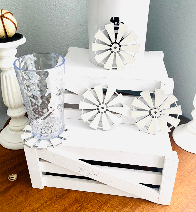 White Farmhouse Windmill Coasters