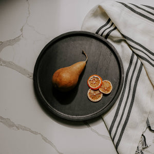 Black Large Round Wood Tray -