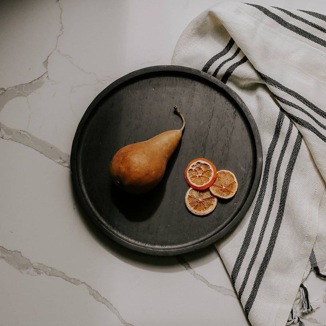 Black Large Round Wood Tray -