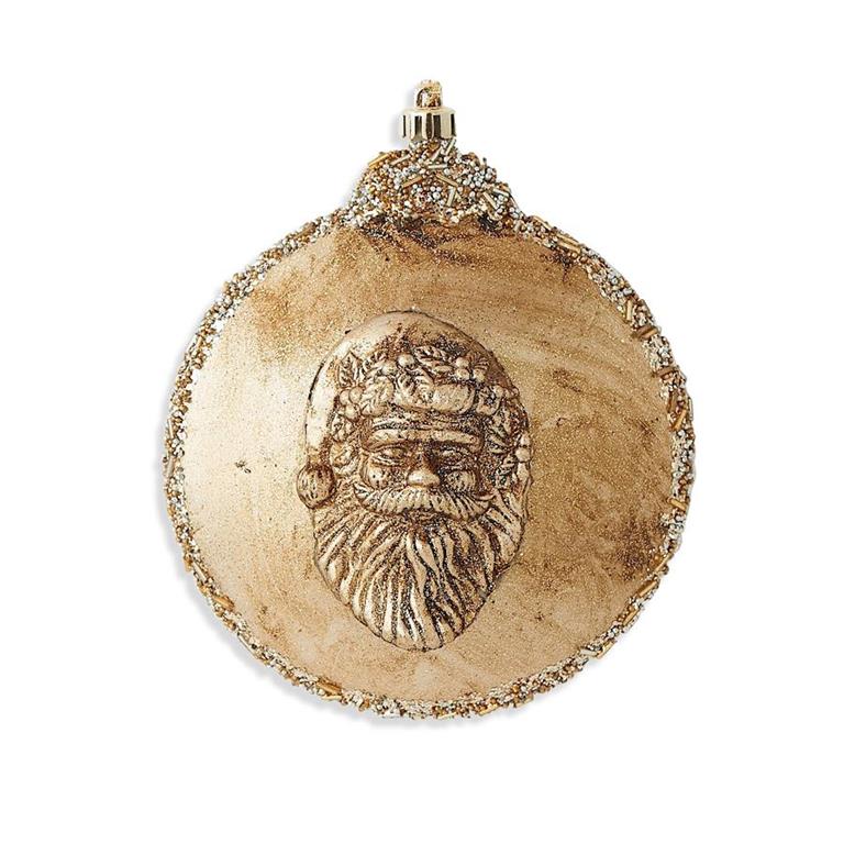 Round Gold Santa Head Ornament