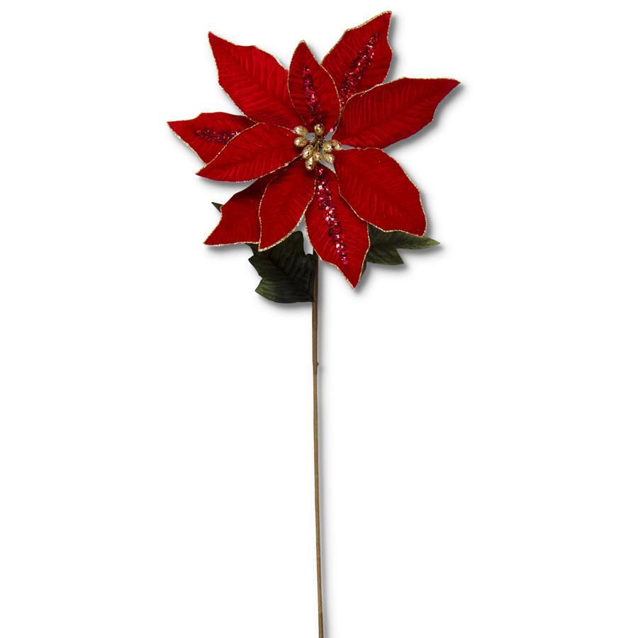 30 inch Red Velvet Poinsettia Stem w/ Sequin 53835A