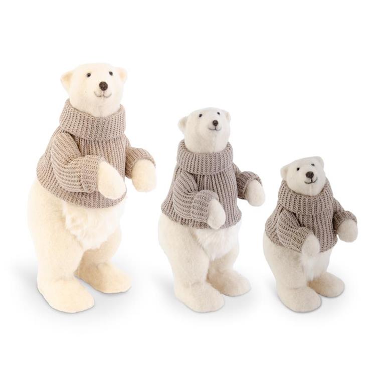 Fur Polar Bears in Taupe Sweaters - 54513A