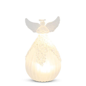 Frosted Ribbed Glass LED Angel w/Beads - 54556C