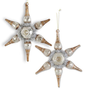 Copper Mercury Glass Star Ornaments W/Tinsel