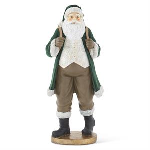 Dark Green Velvet Resin Santa w/Gold-55198B