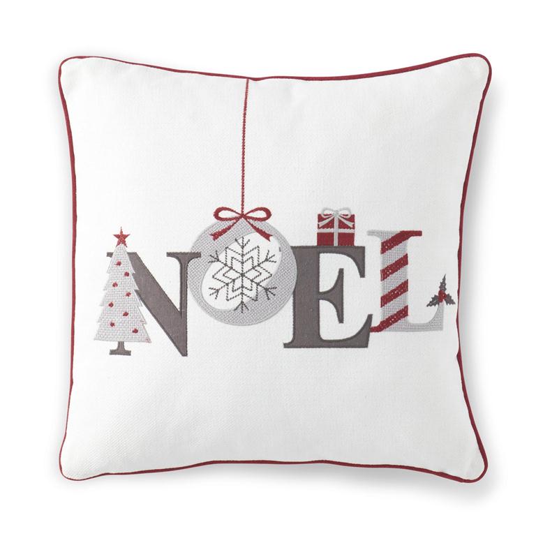 Square Cream NOEL Embroidered Pillow w/-55203A