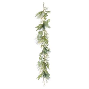 Long Needle Pine Eucalyptus & White Berry Garland - 55216C