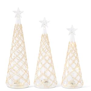 Clear Glass LED Trees w/Lattice Gold-55252G