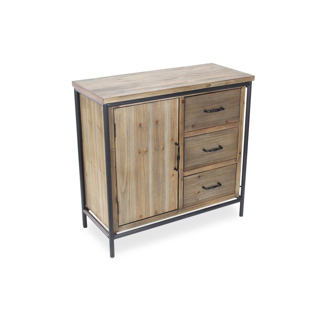 Dark Wood 3 Drawer 1 Door Cabinet - GoldenLadderInteriors
