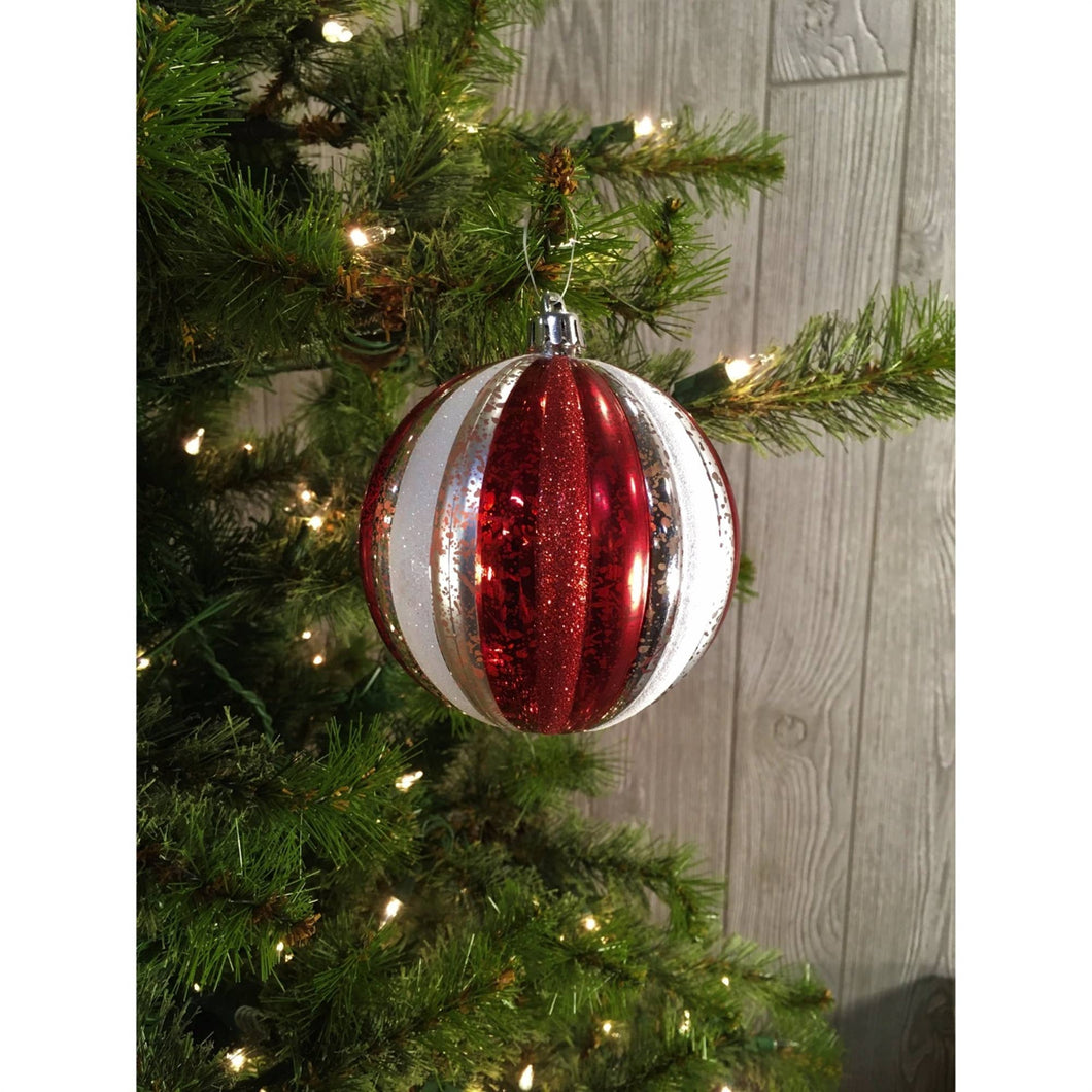 Mercury Stripe Ball Ornament - Red/White/Silver