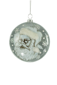 Grey Hanging Santa Head Round Ornament