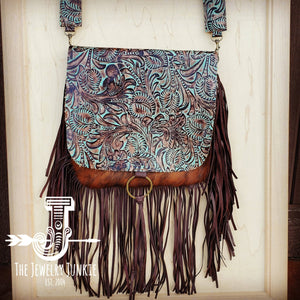 Hair-on-hide with Turquoise Brown Floral Flap Crossbody Hand