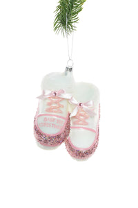 Pink Hanging Glittered "Baby's 1st Christmas" Shoes Ornament