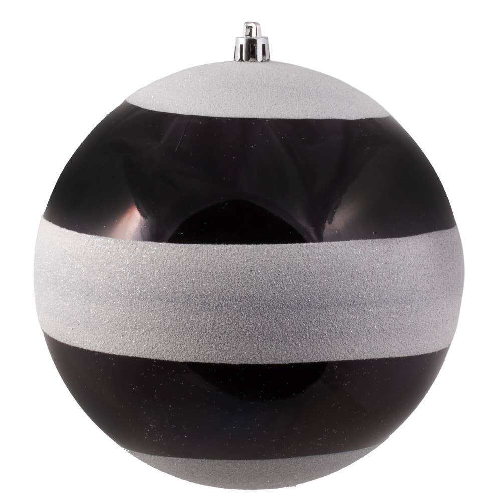 Black-White Striped Shiny Ball Ornament