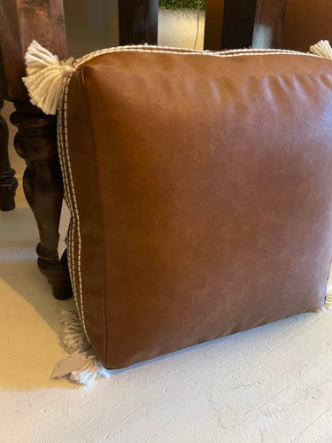 Moroccan Leather Pouf Ottoman - GoldenLadderInteriors