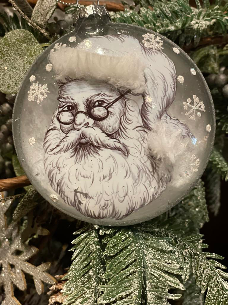 Grey Hanging Santa Head Round Ornament