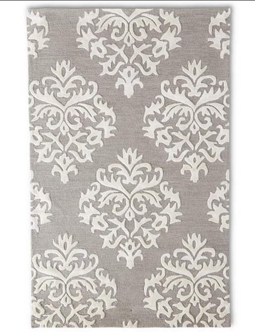 Gray w/Cream Damask Hand-Turfed Area Rug (5x8) Item #: 17733A