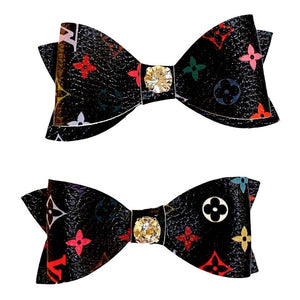 Leather LV Pup Hair Bows - GoldenLadderInteriors