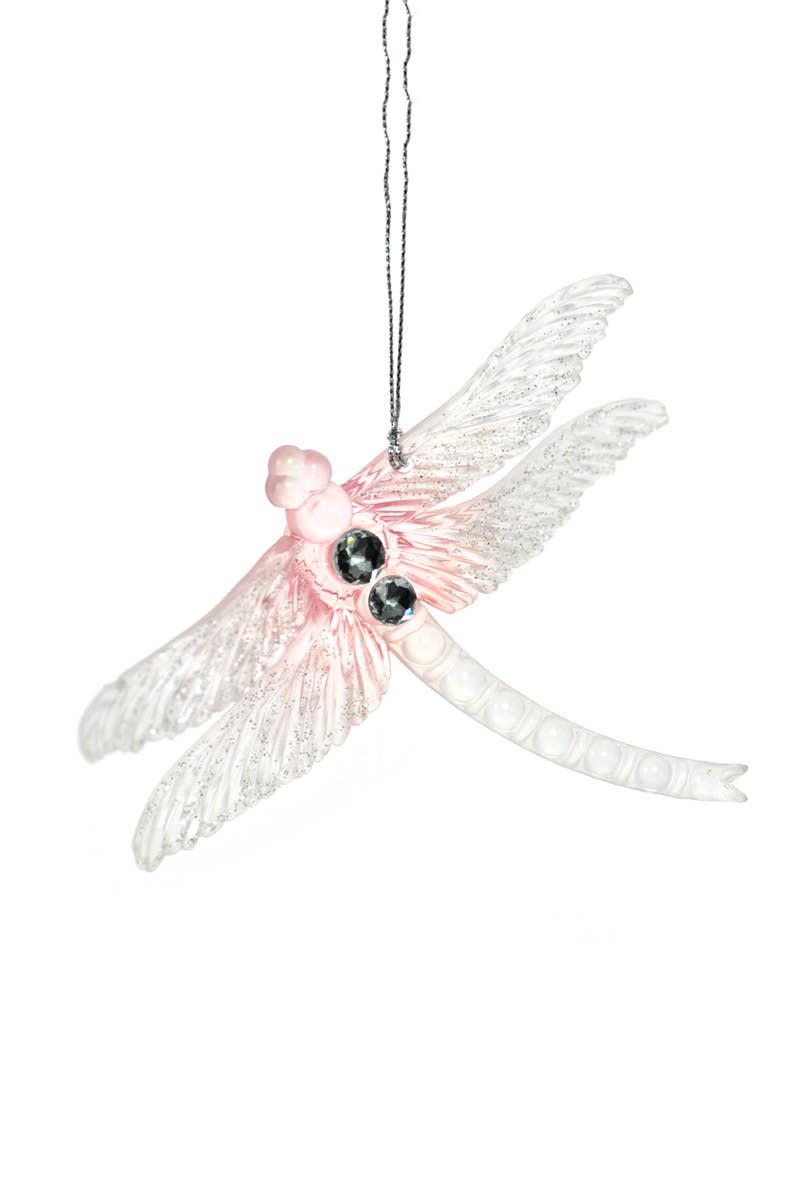 Pink Glittered Dragonfly Ornament