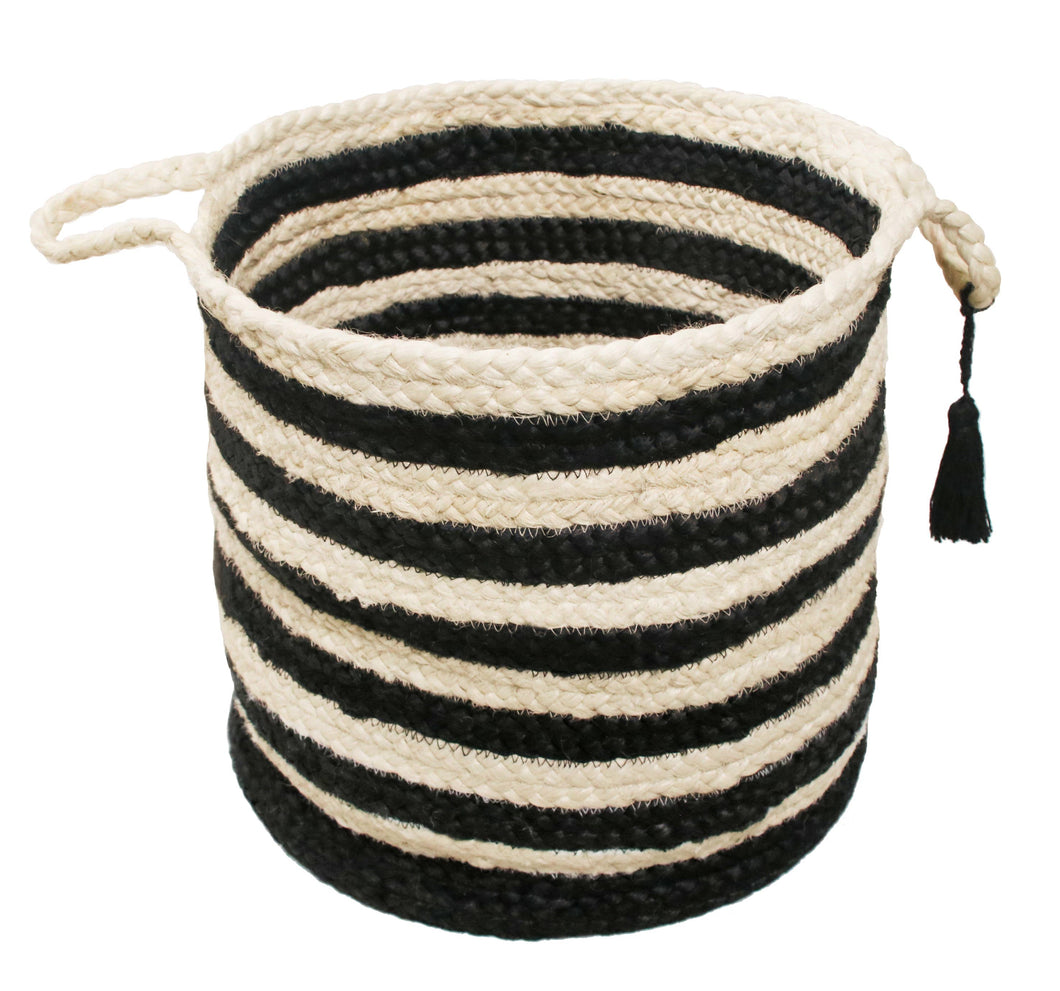 Striped Off-White Jute Storage Basket with Handles17