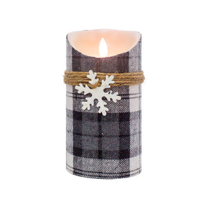 Black & White Plaid  LED Flicker Pillar Candle - GoldenLadderInteriors