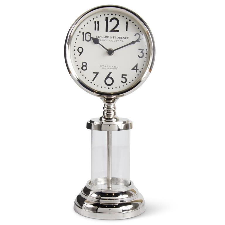 15 Inch Polished Silver Vintage Gas Pump Clock  Item #: 15744B